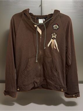 NWT Griffin Women's Brown Zip Up Hoodie w/Crest Patch Details & Embellishments-S